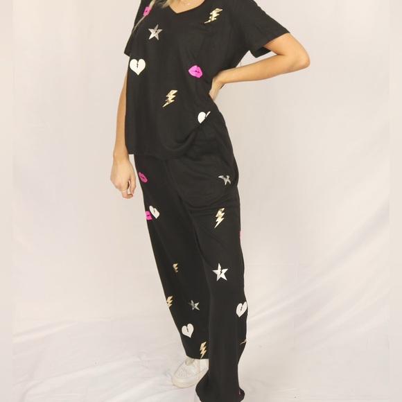 Black Graphic Women's Pajamas Pants - Picture 2 of 2